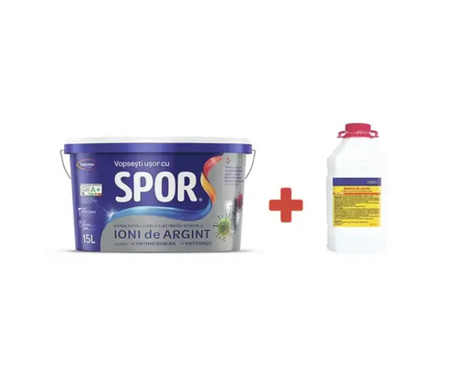 Set vopsea de interior: găleată cu 15 litri de vopsea și flacon de grund de perete