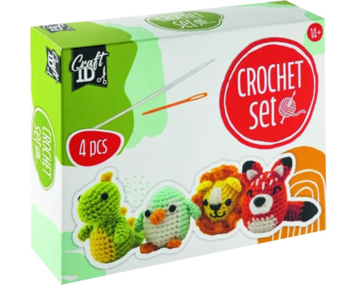 Set de croșetat cu croșetă, ac de cusut, instrucțiuni și fir pentru patru figurine