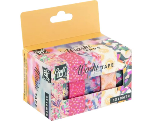Bandă adezivă decorativă Washi Tape colorată, set 5 role x 10 m Pachet de bandă washi cu diferite modele