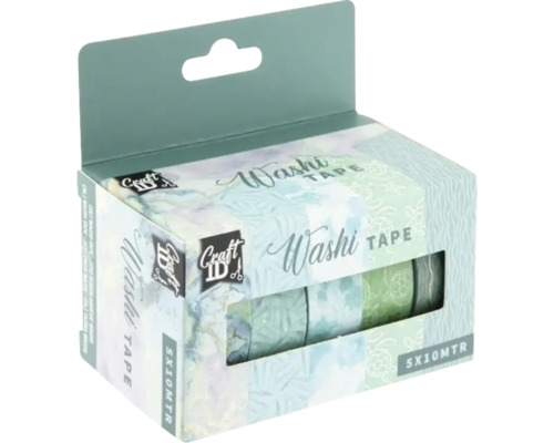 Bandă adezivă decorativă Washi Tape aqua, set 5 role x 10 m Unitate de ambalare bandă washi, 5 role a câte 10 metri