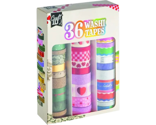 Bandă adezivă decorativă Washi Tape model 1 set 36 role Set de 36 washi tape în ambalaj