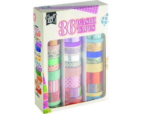 Bandă adezivă decorativă Washi Tape model 2 set 36 role Cutie cu 36 de benzi washi de la Craft ID