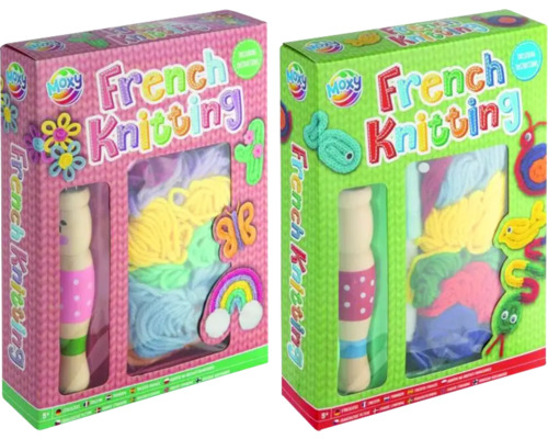 Două seturi Moxy French Knitting în ambalaje diferite.