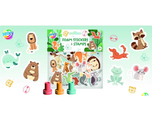 Set ștampile și stickere din spumă Autocolante și ștampile din spumă Moxy cu motive de animale