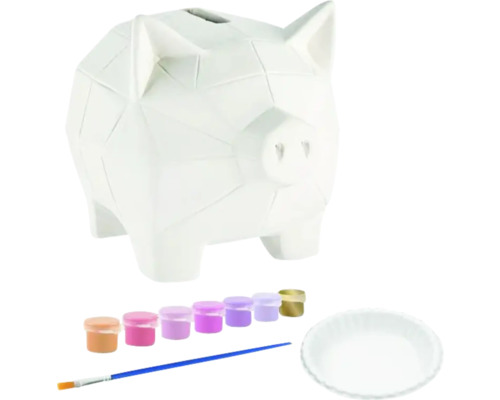 Set pușculiță Piggy Pușculiță ceramică cu vopsele și pensulă pentru pictat