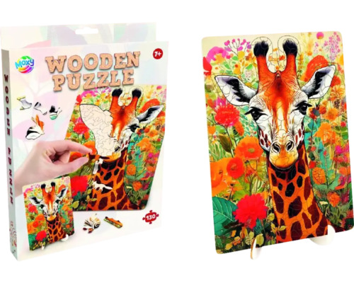 Puzzle din lemn cu motiv girafă, 130 piese, potrivit de la 7 ani