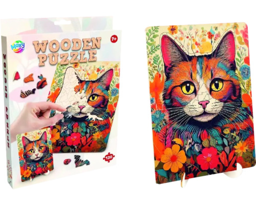 Puzzle din lemn cu motiv pisică și 130 de piese