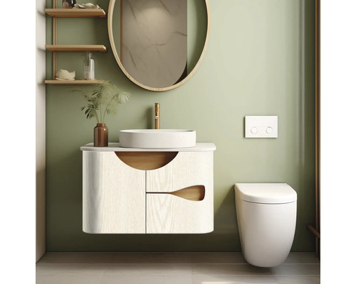 Baie cu dulap de bază pentru lavoar, lavoar așezat și toaletă suspendată