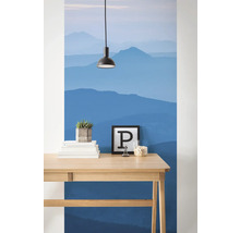 Scenă cu birou, decorațiuni și fototapet cu motiv montan