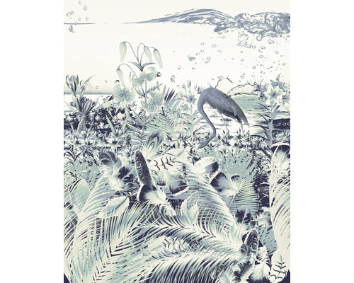 Imagine decorativă de perete cu plante tropicale și un flamingo