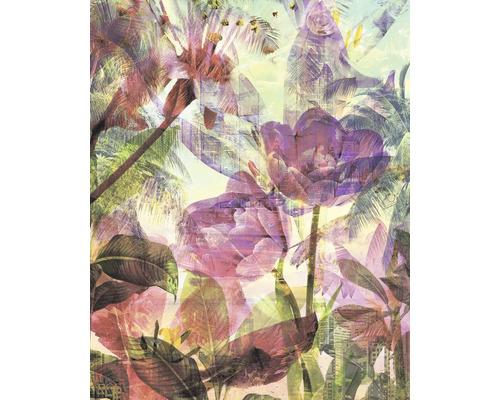 Model abstract cu flori, palmieri și peisaj urban