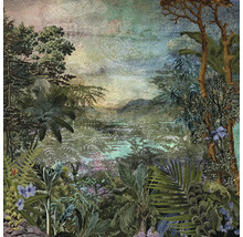 Fototapet de junglă cu copaci, ferigi și alte plante