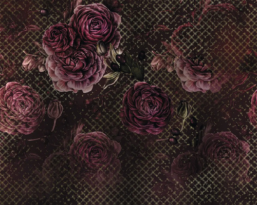 Tapet cu model de trandafiri și structură de grilă