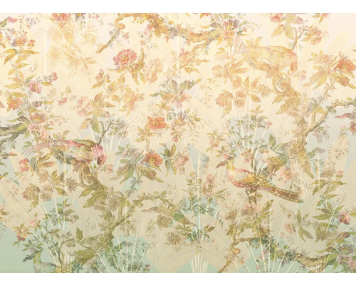 Tapet cu model floral și motive cu păsări