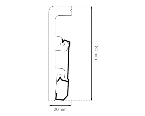 Șină de profil cu dimensiunile 80 mm înălțime și 20 mm lățime