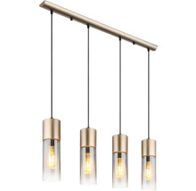 Lumină suspendată cu patru lămpi din sticlă și metal
