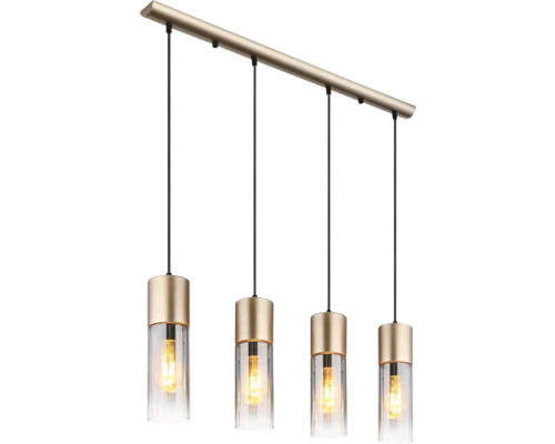 Lumină suspendată cu patru lămpi din sticlă și metal