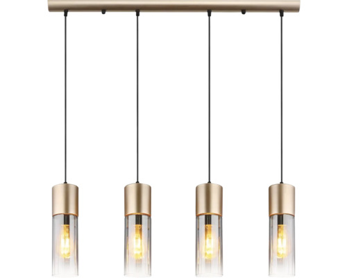 Lumină suspendată cu patru lămpi din metal și sticlă