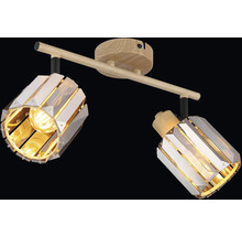 Lumină de plafon cu două spoturi din lemn și sticlă de cristal
