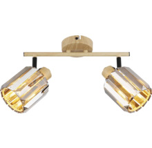 Lumină de plafon cu două spoturi din lemn și metal
