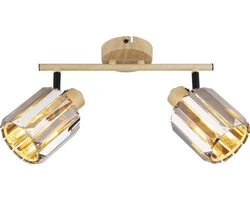Lumină de plafon cu două spoturi din lemn și metal