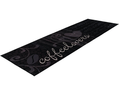 Traversă bucătărie Luna coffeelovers negru 60x180 cm Covor cu boabe de cafea și inscripția iubitori de cafea