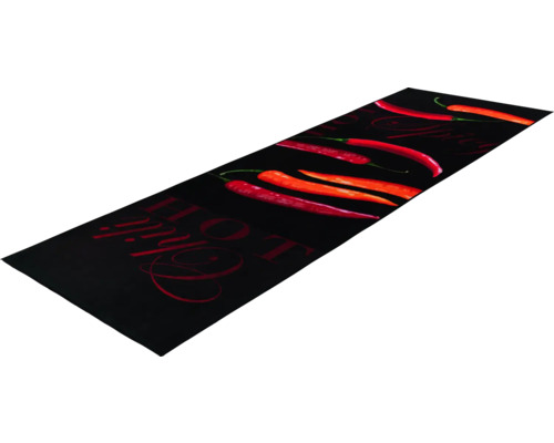 Traversă bucătărie Luna Hot negru/roșu 60x180 cm Covor negru cu motiv de ardei iute