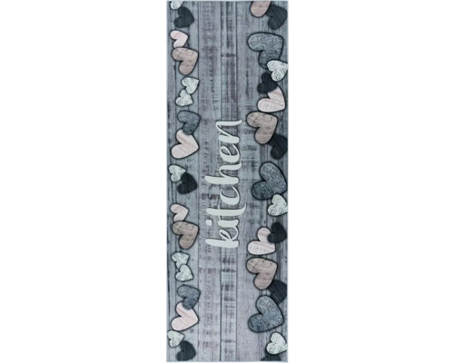 Covor de bucătărie cu model de inimă și aspect de lemn