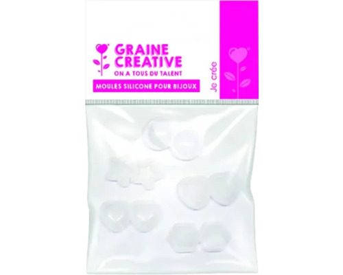 Logo Graine Creative. Matrițe siliconice pentru bijuterii în ambalaj.