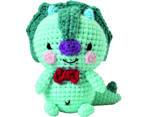 Set croșetat amigurumi dinozaur 10 cm Dinozaur croșetat ca jucărie de pluș cu papion
