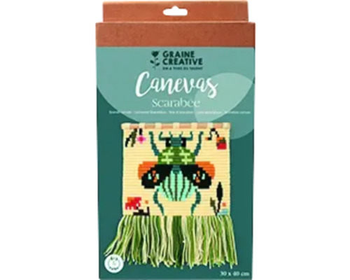 Set tapiserie (goblen) scarabeu 30x40 cm Logo Graine Creative, set de broderie scarabeu, cu franjuri din fire și dimensiunile 30 x 40 cm