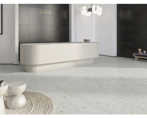 Cameră luminoasă cu podea de terrazzo și recepție