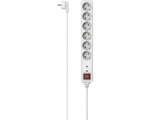 Prelungitor electric Hama 6 prize 1,4m 3680W alb, cu întrerupător, cu protecție la supratensiune Prelungitor cu șase prize și întrerupător