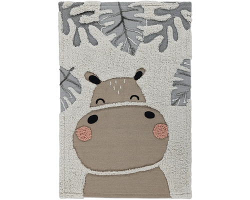 Covor copii Dundee Hipo 60x90 cm Covor cu motiv de hipopotam și model de plante