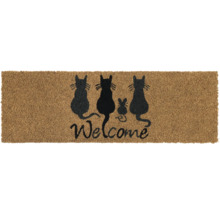 Covor de ușă cu motiv de pisici și șoarece și inscripția Bun venit
