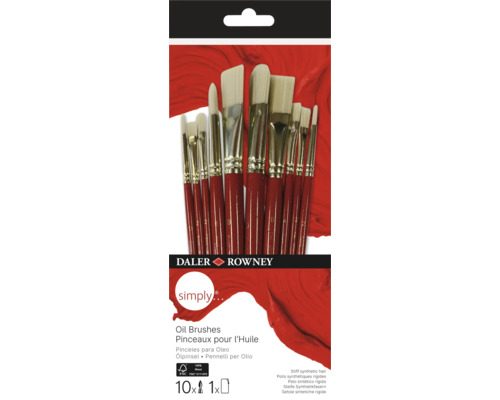 Set de pensule pentru ulei Daler Rowney Simply cu zece bucăți și fibre sintetice rigide
