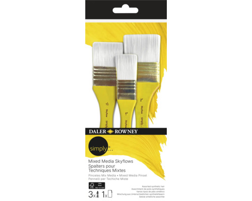 Set de pensule Daler Rowney Simply Skyflows pentru tehnici mixte, trei bucăți