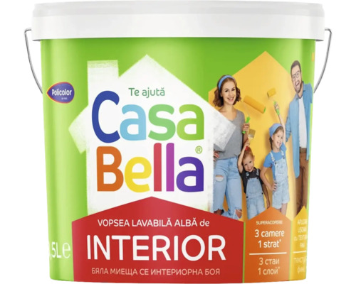 Vopsea lavabilă pentru interior CasaBella albă 8,5 l Recipient cu vopsea de interior cu imprimeul Casa Bella