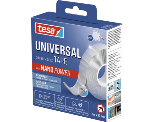 Bandă adezivă dublă universală Tesa cu Nano Power, 3 metri pe 30 milimetri
