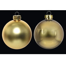 Două globuri aurii de Crăciun pentru decorarea bradului de Crăciun