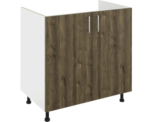 Mască chiuvetă bucătărie 80 cm, 2 uși, alb/stejar bronz | HORNBACH