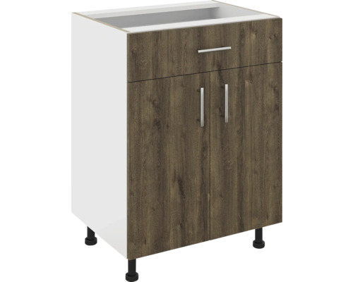 Corp inferior bucătărie 60 cm, 3 sertare, alb/stejar bronz | HORNBACH