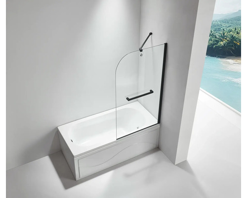 Cadă cu paravan de cadă din sticlă și bară de sprijin