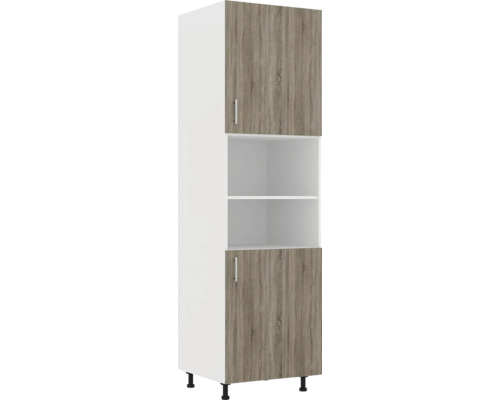 Corp înalt bucătărie pentru cuptor încorporabil Karo 60 cm alb/stejar Sonoma Dulap înalt de bucătărie cu două uși și rafturi deschise