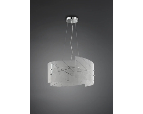 Lumină suspendată cu abajur din sticlă și suspensie cromată