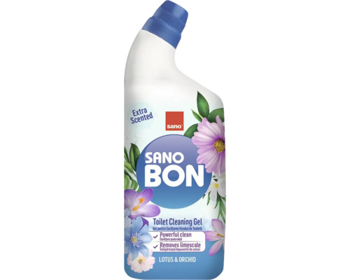 Soluție profesională de curățat WC Sano 750ml Sano Bon gel de curățare pentru toaletă lotus și orhidee sticlă