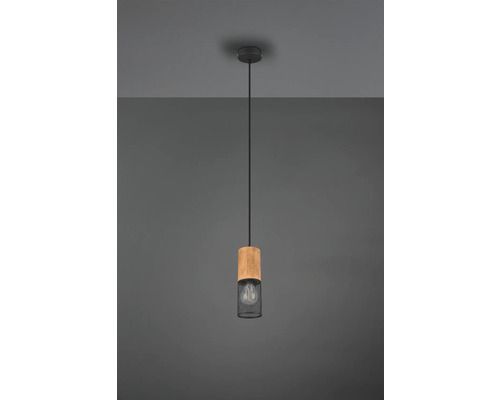 Lumină suspendată cu abajur din lemn și metal