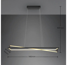 Lumină LED suspendată cu dimensiunile de 1185 mm lățime, 193 mm înălțime și 1500 mm lungime.