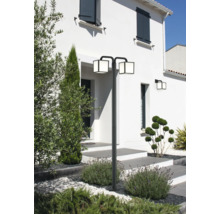 Scenă cu o lampă de exterior cu două lumini într-o grădină din față