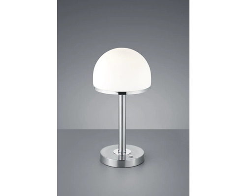 Lampă de masă cu abajur semicircular din sticlă opalină și bază metalică